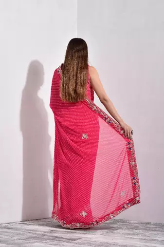 Pink Mothda Pure Georgette Handwork Saree