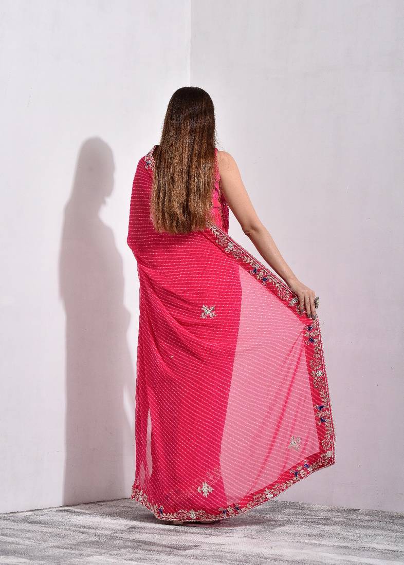 Pink Mothda Pure Georgette Handwork Saree