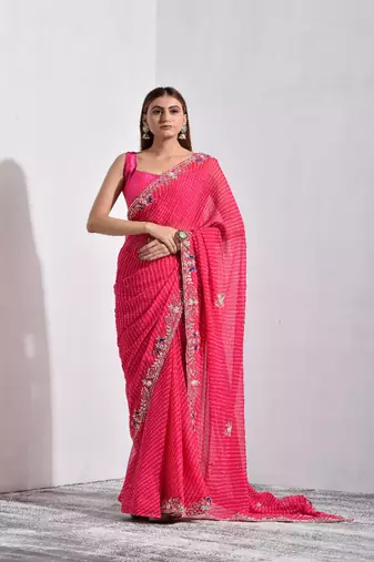 Pink Mothda Pure Georgette Handwork Saree