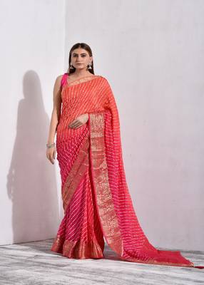 Shaded Pink Silk Leheriya Saree with Zari 1