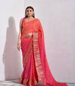 Shaded Pink Silk Leheriya Saree with Zari