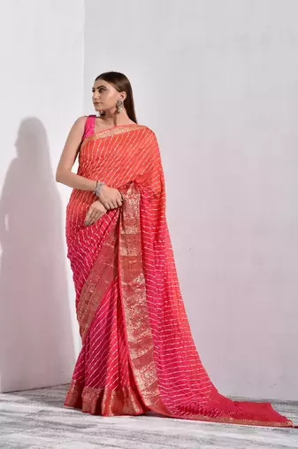 Shaded Pink Silk Leheriya Saree with Zari