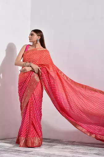 Shaded Pink Silk Leheriya Saree with Zari