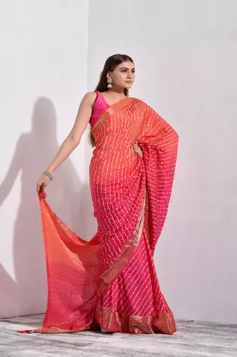 Shaded Pink Silk Leheriya Saree with Zari