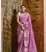 Lavender Silk Saree with Hand Embroidery