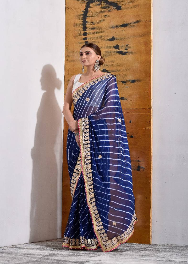 Yellow Leheriya Saree with Gota Patti main image 0