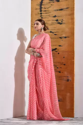 Pastel Peach Chiffon Leheriya Saree