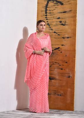 Pastel Peach Chiffon Leheriya Saree 3