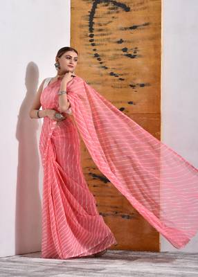 Pastel Peach Chiffon Leheriya Saree 4