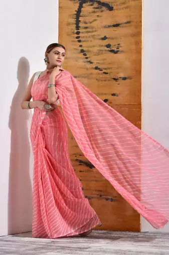 Pastel Peach Chiffon Leheriya Saree