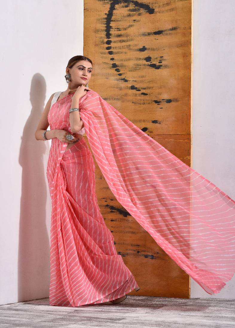 Pastel Peach Chiffon Leheriya Saree