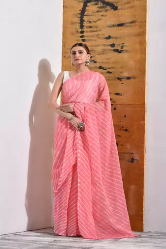 Pastel Peach Chiffon Leheriya Saree