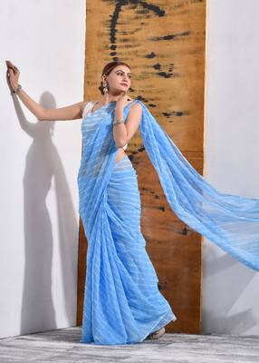 Powder Blue Chiffon Leheriya Saree 1