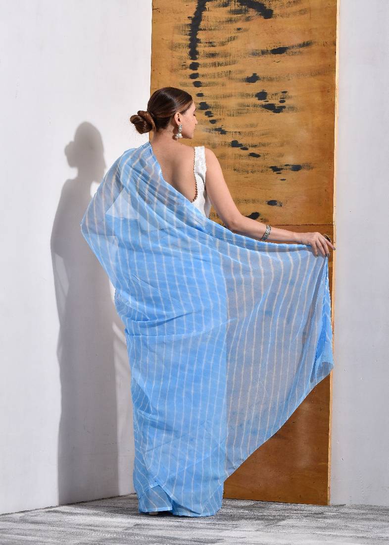 Powder Blue Chiffon Leheriya Saree