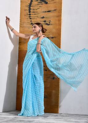 Sky Blue Chiffon Leheriya Saree 1