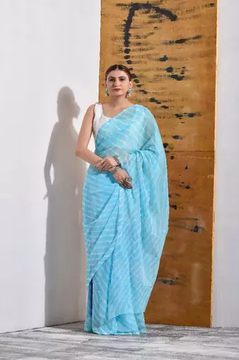 Sky Blue Chiffon Leheriya Saree