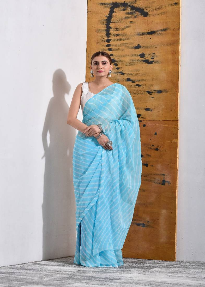 Sky Blue Chiffon Leheriya Saree