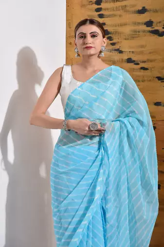 Sky Blue Chiffon Leheriya Saree