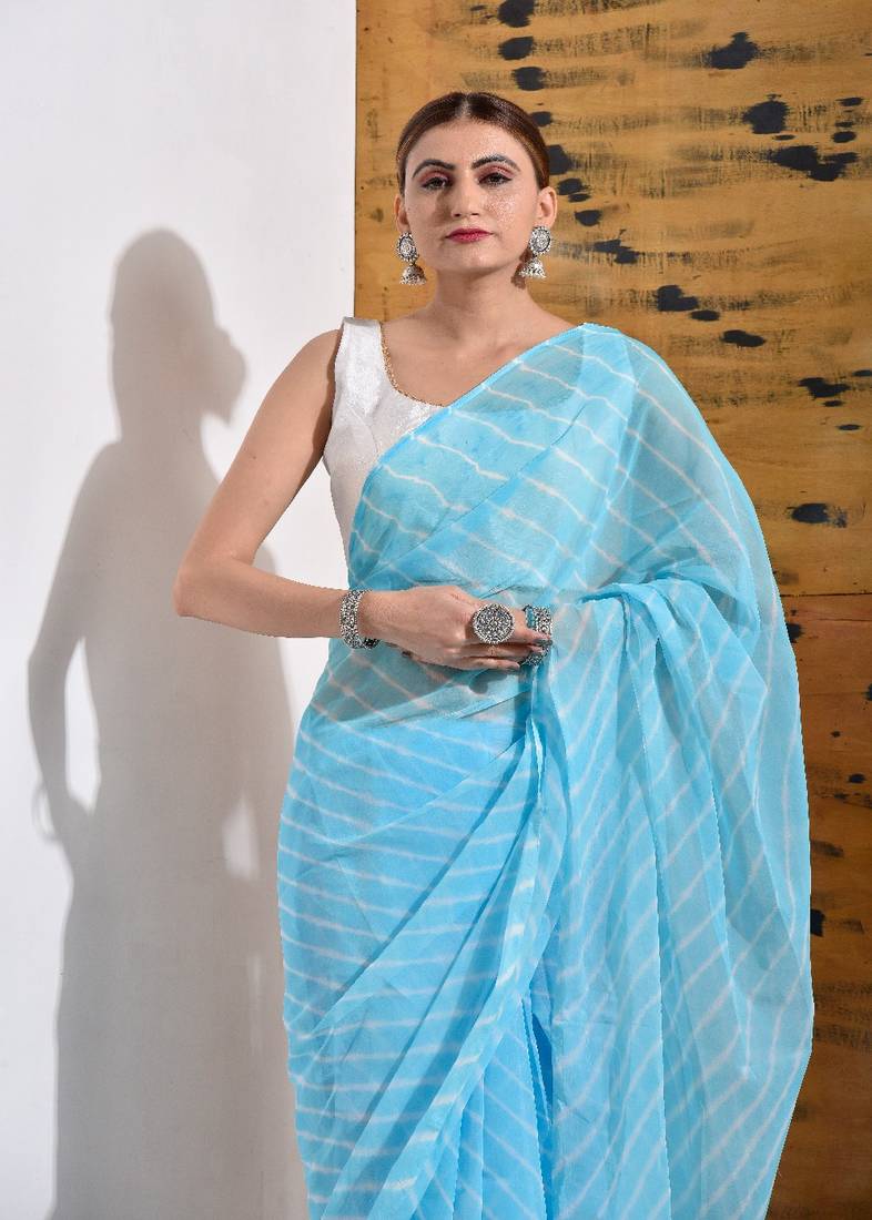 Sky Blue Chiffon Leheriya Saree