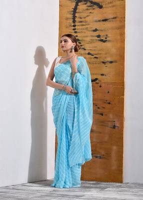 Sky Blue Chiffon Leheriya Saree 4