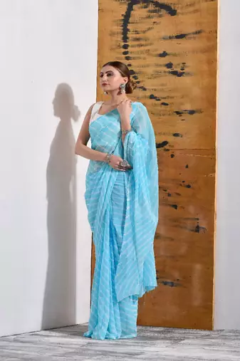 Sky Blue Chiffon Leheriya Saree