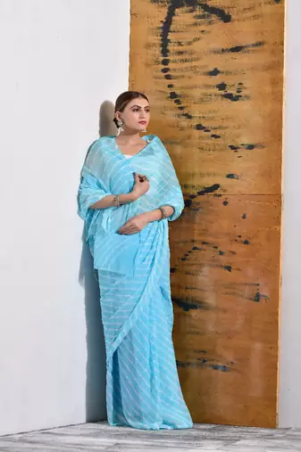 Sky Blue Chiffon Leheriya Saree