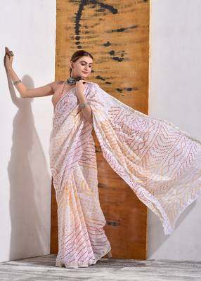 Off White Bandhani Silk Saree 1