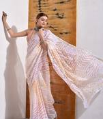 Off White Bandhani Silk Saree