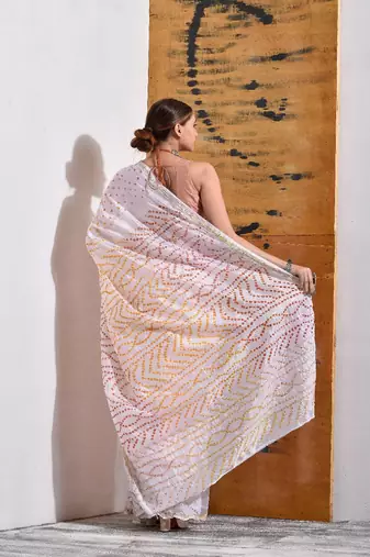 Off White Bandhani Silk Saree