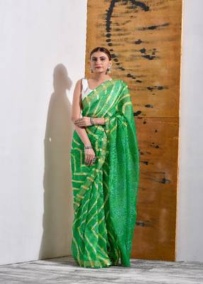 Festive Green Leheriya Saree in Kota Doria 1