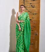 Festive Green Leheriya Saree in Kota Doria