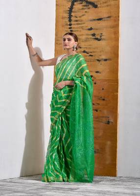 Festive Green Leheriya Saree in Kota Doria 3