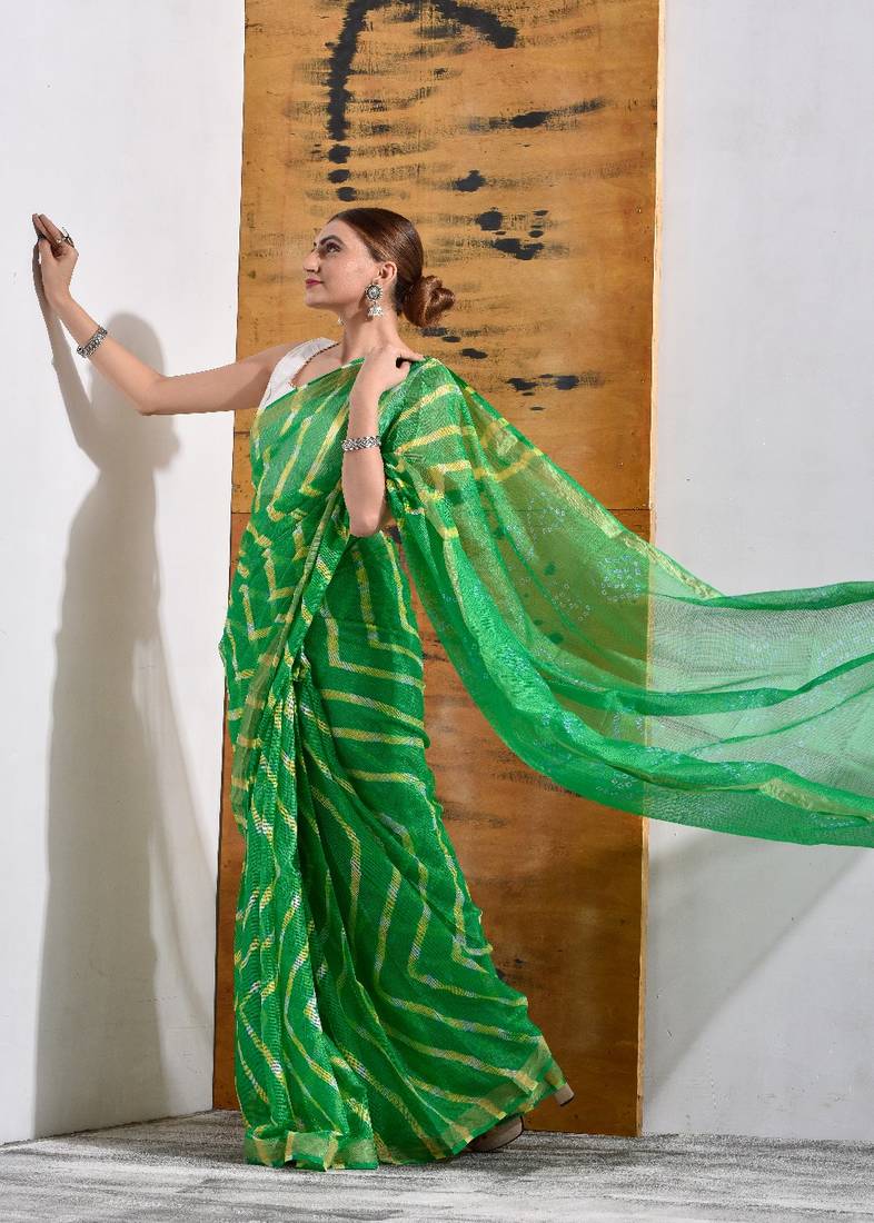 Festive Green Leheriya Saree in Kota Doria