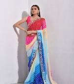Multicolor Pure Georgette Handcrafted Saree