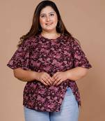 Women' Plus Size Maroon Floral Printed Cotton Top