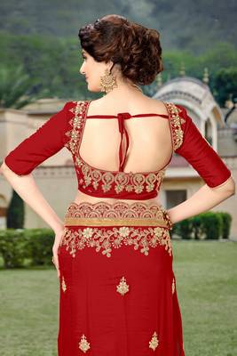 Trendmalls Red Silk Heavy Embroidery Work Bollywood Saree With Blouse 7
