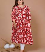 Womens Plus Size Cotton Floral Printed Anarkali Kurta