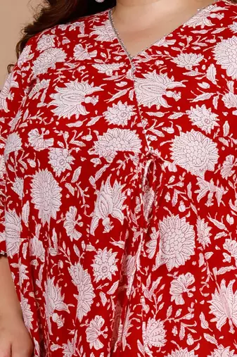 Womens Plus Size Cotton Floral Printed Anarkali Kurta