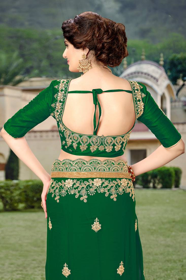Trendmalls Dark Green  Silk Heavy Embroidery Work Party Wear Saree With Blouse