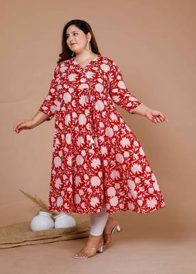 Womens Plus Size Cotton Floral Printed Anarkali Kurta 4