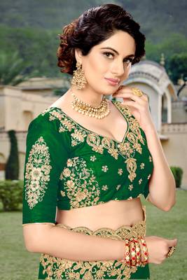 Trendmalls Dark Green  Silk Heavy Embroidery Work Party Wear Saree With Blouse 6