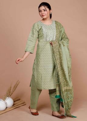 Women Green Ethnic Motifs  Pure Cotton Kurta with Palazzo & Dupatta 2