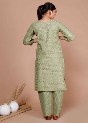 Women Green Ethnic Motifs  Pure Cotton Kurta with Palazzo & Dupatta 4