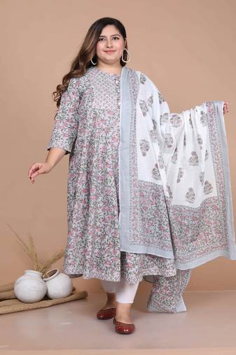Women's Plus Size Blue Festivwear Printed With Gota Patti Work Anarkali Kurta With dupatta