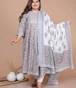 Women's Plus Size Blue Festivwear Printed With Gota Patti Work Anarkali Kurta With dupatta