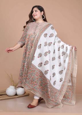 Women's Plus Size Partywear Brown floral Printed Gota work Long anarkali Kurta With dupatta 3