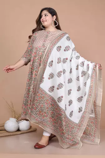 Women's Plus Size Partywear Brown floral Printed Gota work Long anarkali Kurta With dupatta