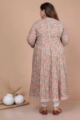 Women's Plus Size Partywear Brown floral Printed Gota work Long anarkali Kurta With dupatta