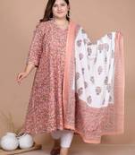 Women's Plus size Surpassing Orange Colored partywear Floral Printed Anarkali Kurta dupatta