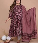 Cotton Floral Printed Plus Size Maroon Anarkali Kurta Set
